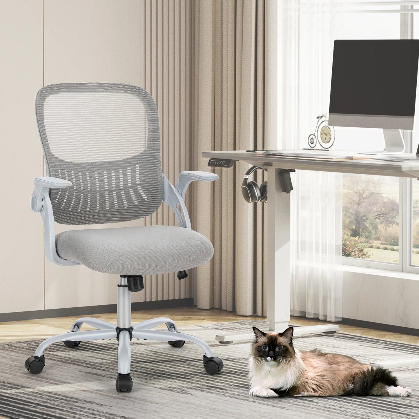 Ergonomic Office Chair - Mesh Back With Lumbar Support | Adjustable Height & Flip-Up Armrests - ZOOMNSTORE