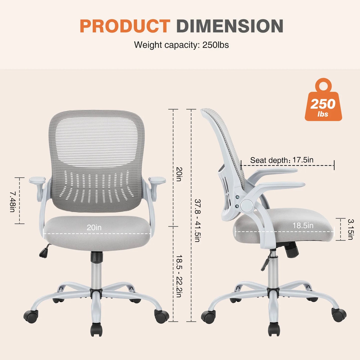 Ergonomic Office Chair - Mesh Back With Lumbar Support | Adjustable Height & Flip-Up Armrests - ZOOMNSTORE