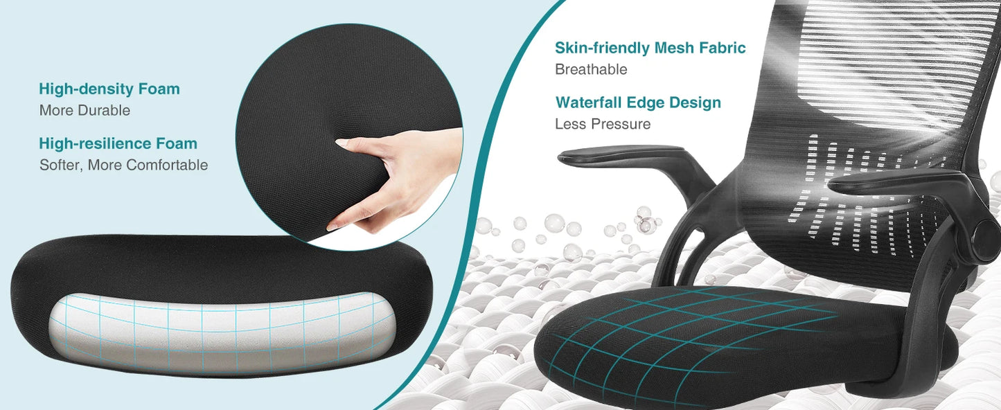 Ergonomic Office Chair - Mesh Back With Lumbar Support | Adjustable Height & Flip-Up Armrests - ZOOMNSTORE