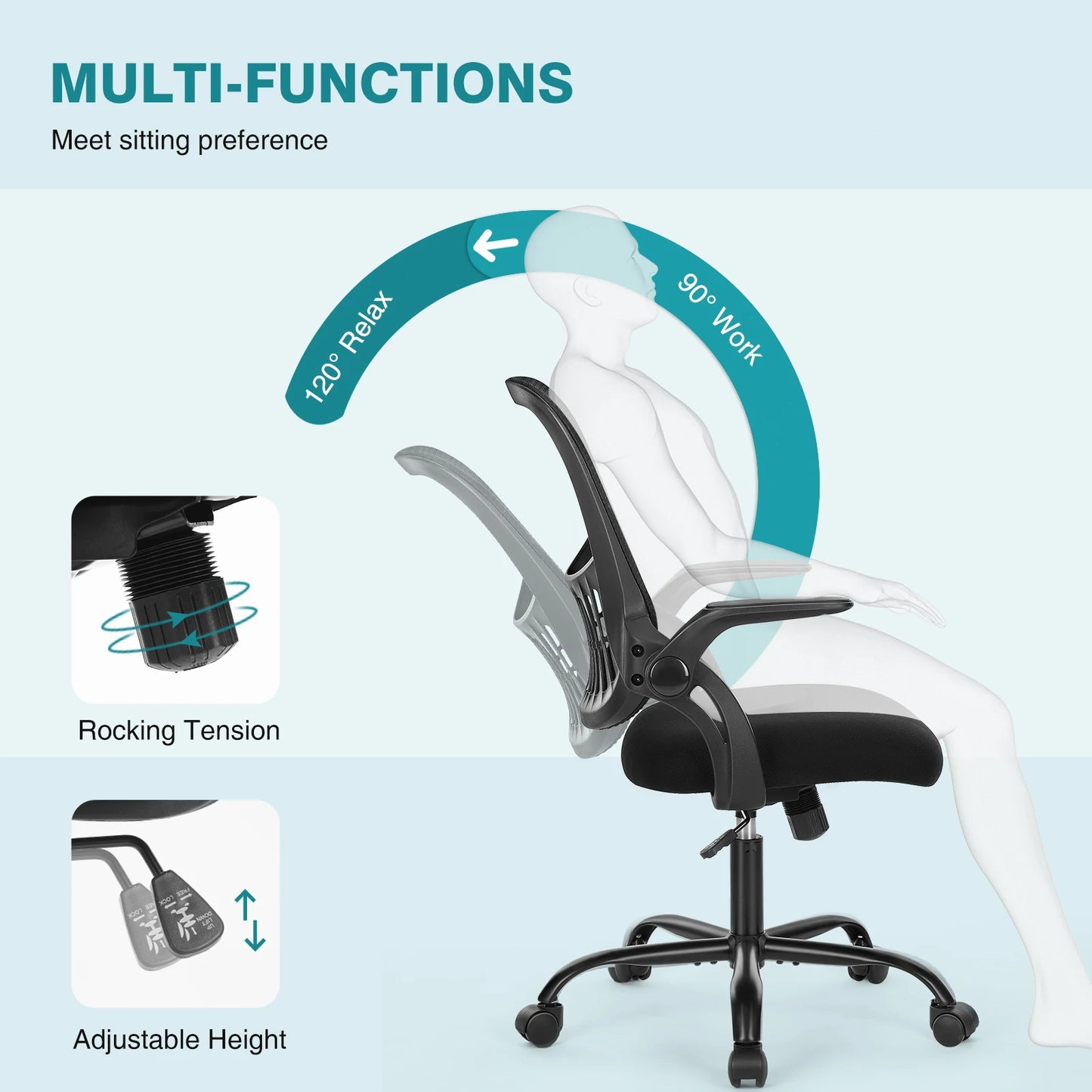 Ergonomic Office Chair - Mesh Back With Lumbar Support | Adjustable Height & Flip-Up Armrests - ZOOMNSTORE