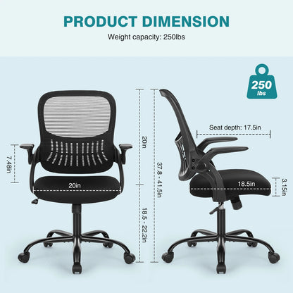Ergonomic Office Chair - Mesh Back With Lumbar Support | Adjustable Height & Flip-Up Armrests - ZOOMNSTORE