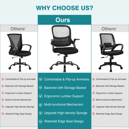 Ergonomic Office Chair - Mesh Back With Lumbar Support | Adjustable Height & Flip-Up Armrests - ZOOMNSTORE