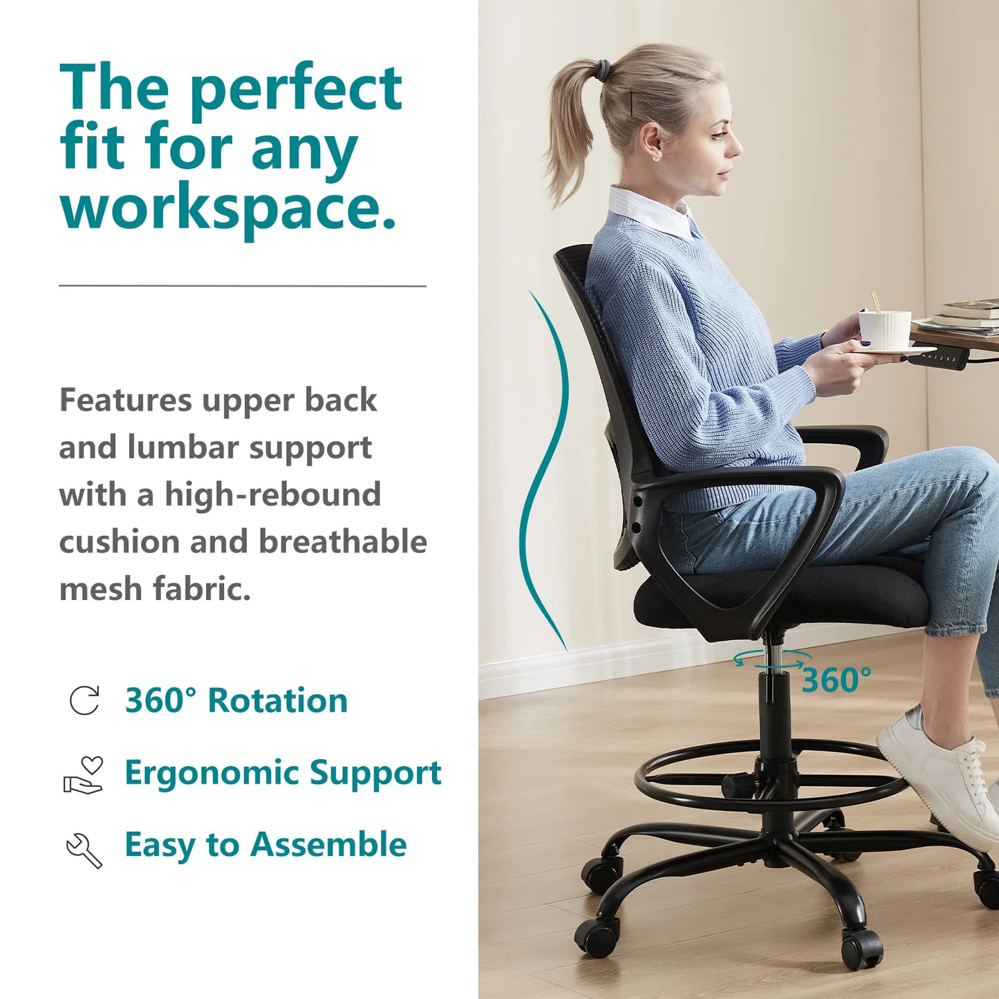 Ergonomic Office Chair - Mesh Back With Lumbar Support | Adjustable Height & Flip-Up Armrests - ZOOMNSTORE