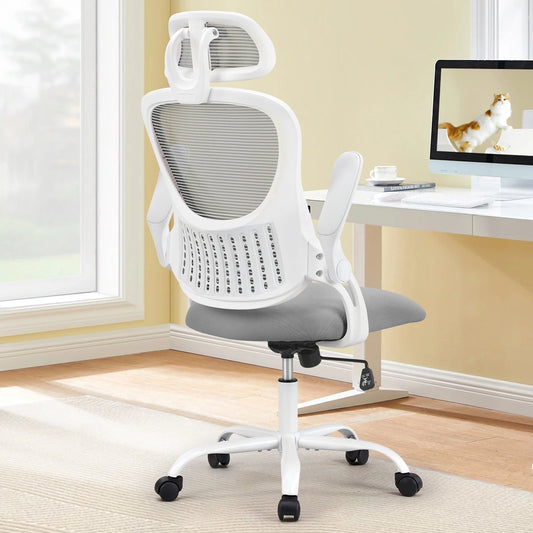 Ergonomic Office Chair - Mesh Desk Chair With Adjustable Headrest & Flip-Up Armrests - ZOOMNSTORE