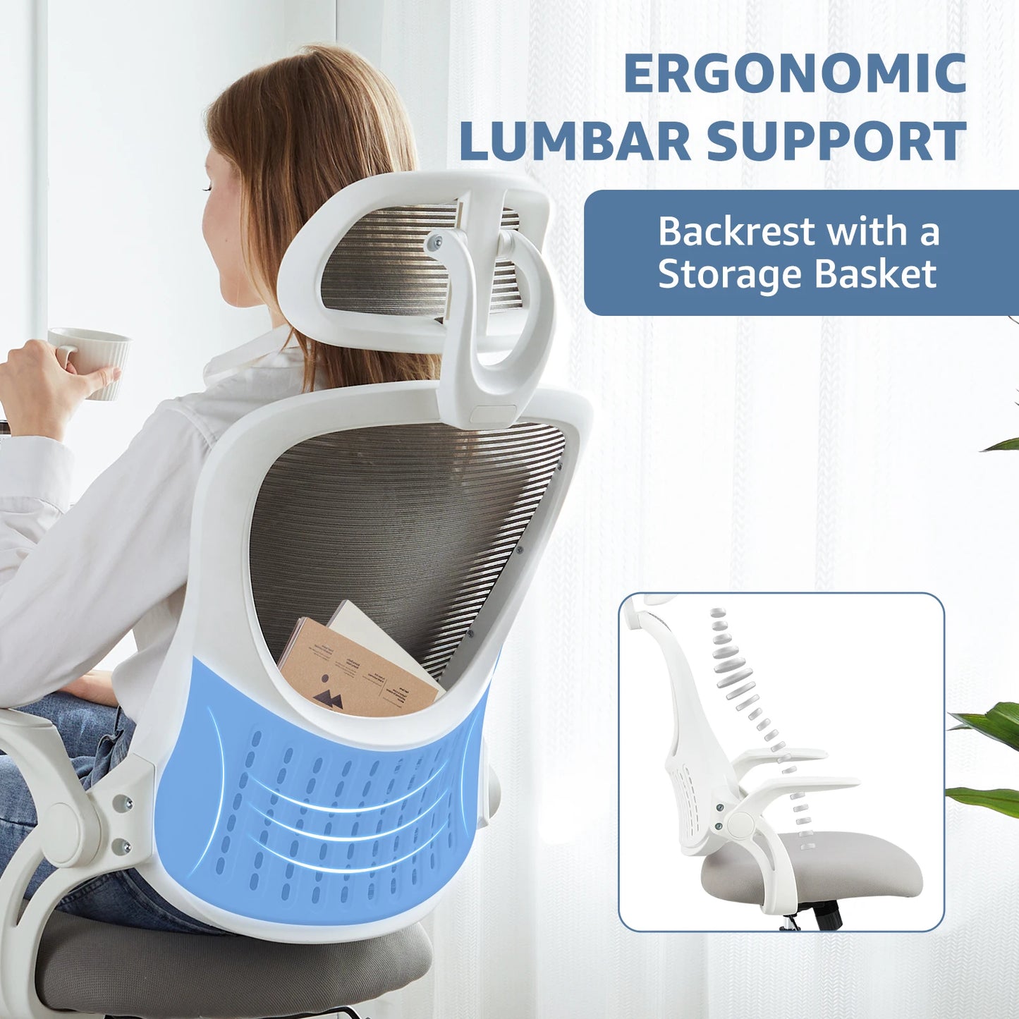 Ergonomic Office Chair - Mesh Desk Chair With Adjustable Headrest & Flip-Up Armrests - ZOOMNSTORE