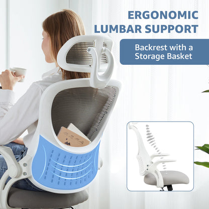 Ergonomic Office Chair - Mesh Desk Chair With Adjustable Headrest & Flip-Up Armrests - ZOOMNSTORE