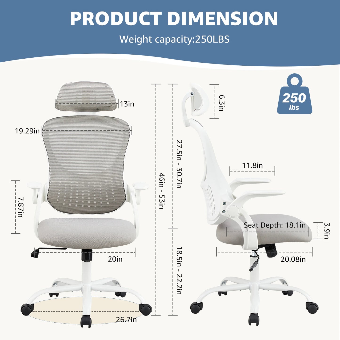Ergonomic Office Chair - Mesh Desk Chair With Adjustable Headrest & Flip-Up Armrests - ZOOMNSTORE