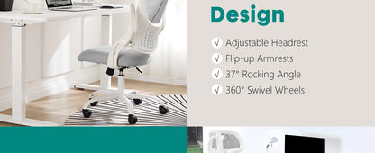 Ergonomic Office Chair - Mesh Desk Chair With Adjustable Headrest & Flip-Up Armrests - ZOOMNSTORE
