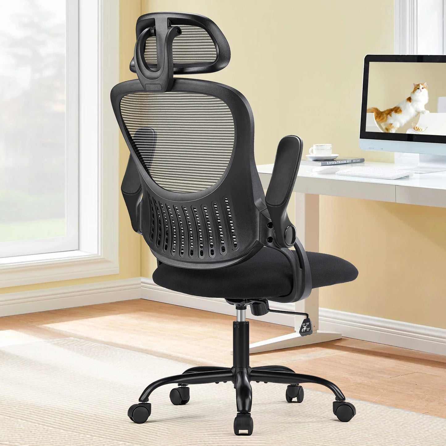 Ergonomic Office Chair - Mesh Desk Chair With Adjustable Headrest & Flip-Up Armrests - ZOOMNSTORE