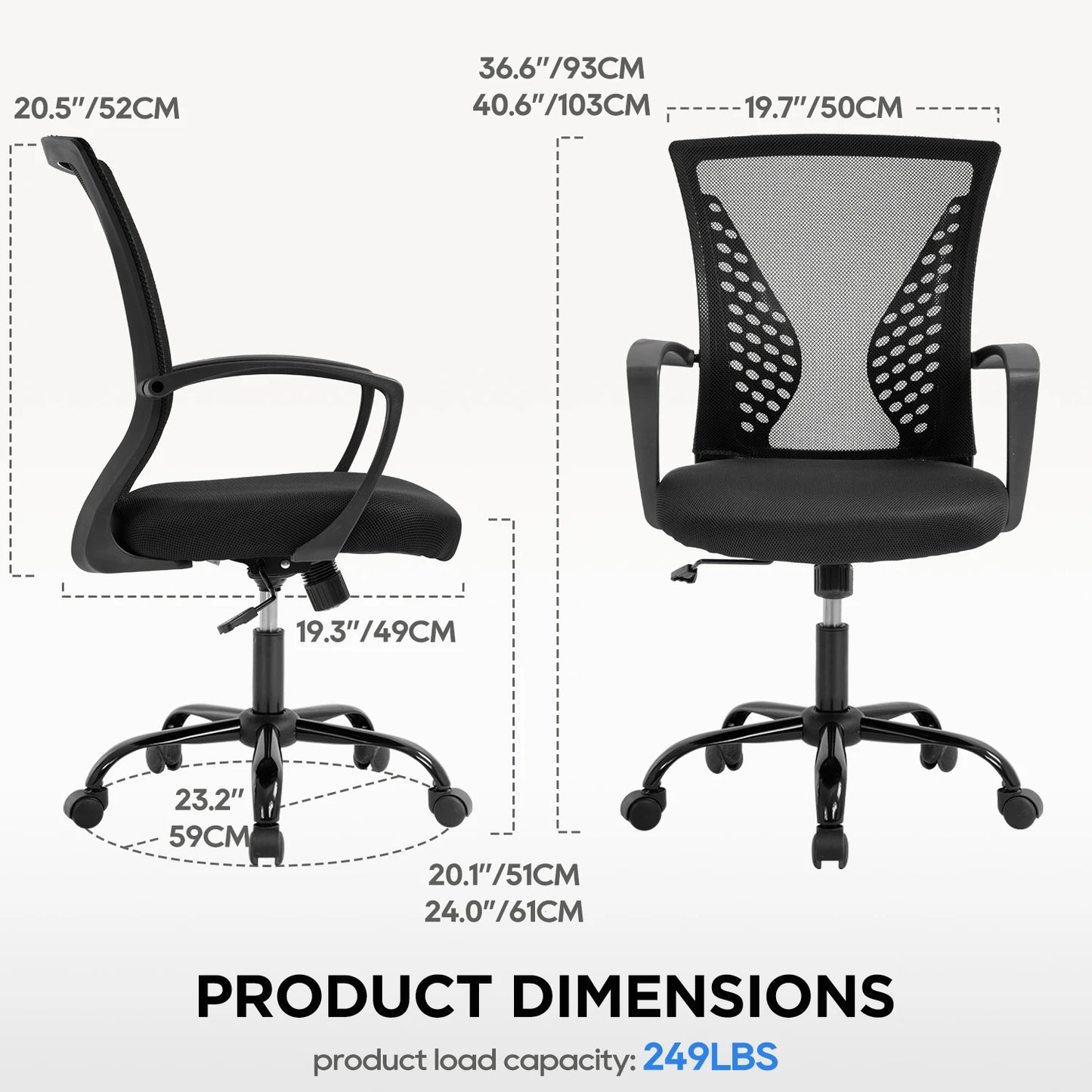 Ergonomic Office Chair - Mesh Desk Chair with Lumbar Support & Adjustable Height - ZOOMNSTORE