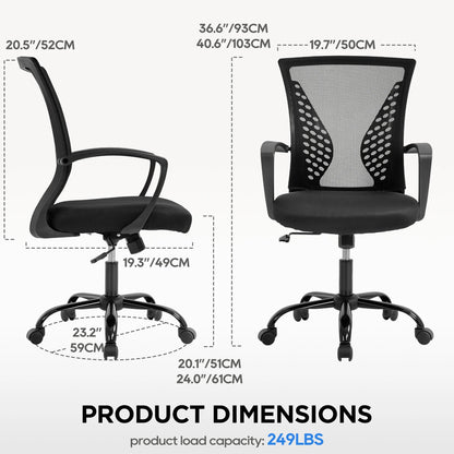 Ergonomic Office Chair - Mesh Desk Chair with Lumbar Support & Adjustable Height - ZOOMNSTORE