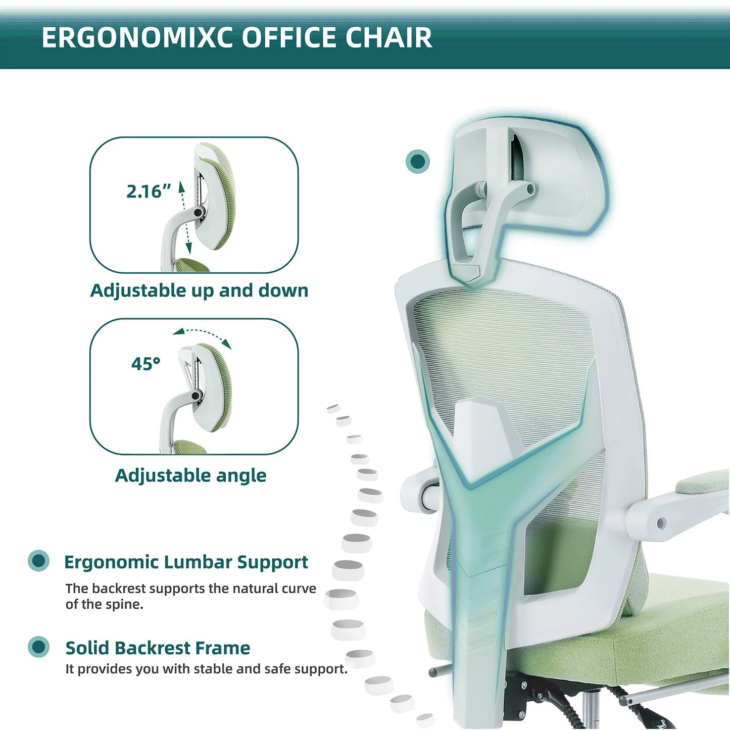 Ergonomic Reclining Office Chair - High Back Mesh Desk Chair With Lumbar Support Pillow & Adjustable Headrest - ZOOMNSTORE