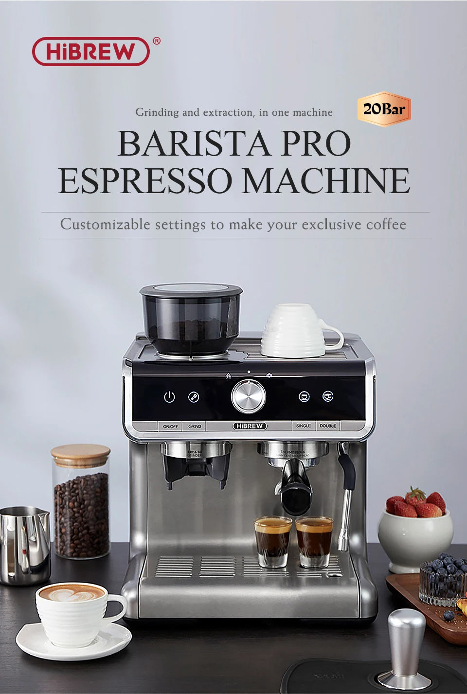 HiBREW Barista Pro Espresso Machine - 20 Bar Bean to Cup Coffee Maker for Cafes and Restaurants - ZOOMNSTORE