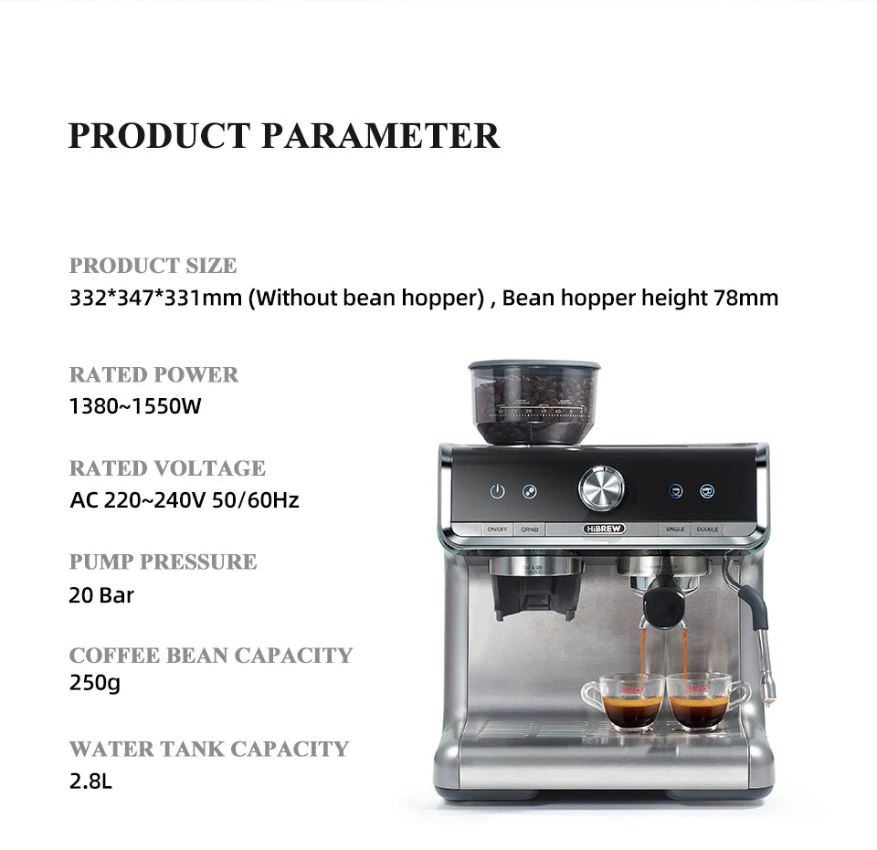 HiBREW Barista Pro Espresso Machine - 20 Bar Bean to Cup Coffee Maker for Cafes and Restaurants - ZOOMNSTORE