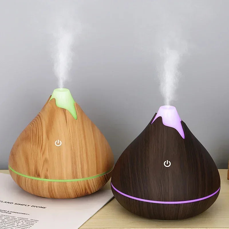 Wood Grain Essential Oil Diffuser - 350ML Ultrasonic Humidifier with Remote Control and 7 Color LED Light - ZOOMNSTORE