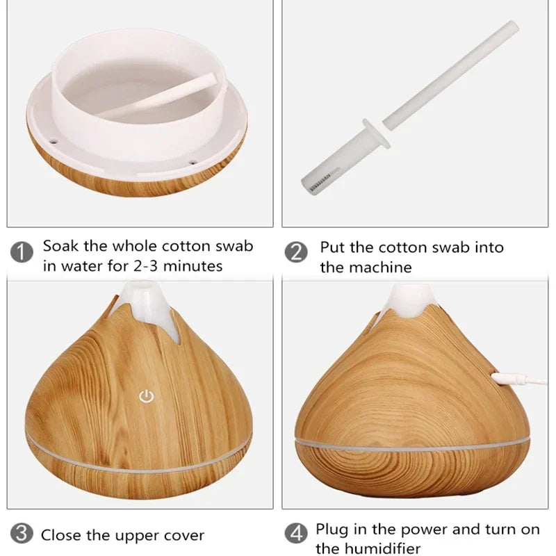 Wood Grain Essential Oil Diffuser - 350ML Ultrasonic Humidifier with Remote Control and 7 Color LED Light - ZOOMNSTORE