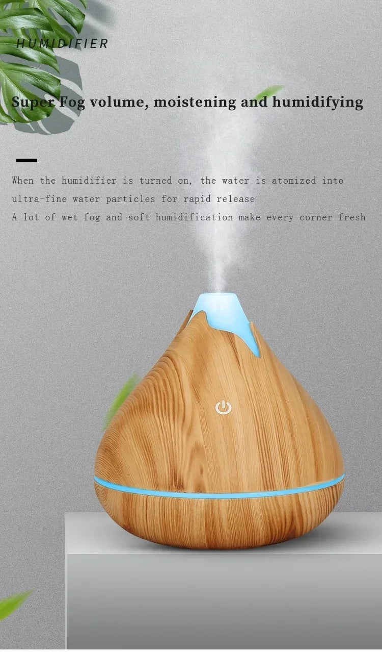 Wood Grain Essential Oil Diffuser - 350ML Ultrasonic Humidifier with Remote Control and 7 Color LED Light - ZOOMNSTORE