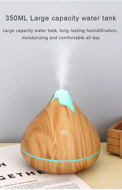 Wood Grain Essential Oil Diffuser - 350ML Ultrasonic Humidifier with Remote Control and 7 Color LED Light - ZOOMNSTORE