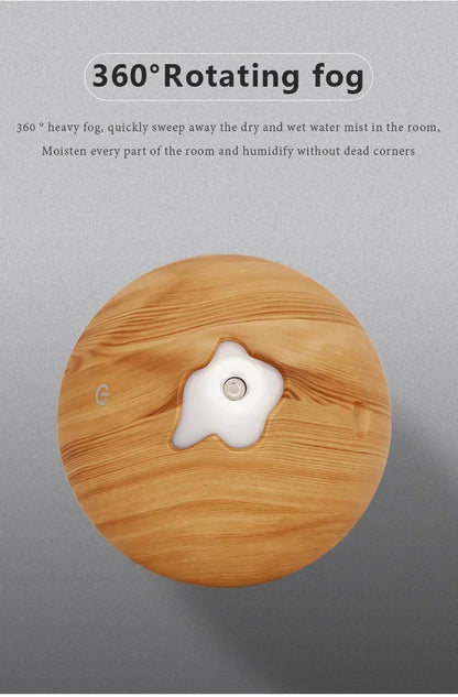 Wood Grain Essential Oil Diffuser - 350ML Ultrasonic Humidifier with Remote Control and 7 Color LED Light - ZOOMNSTORE