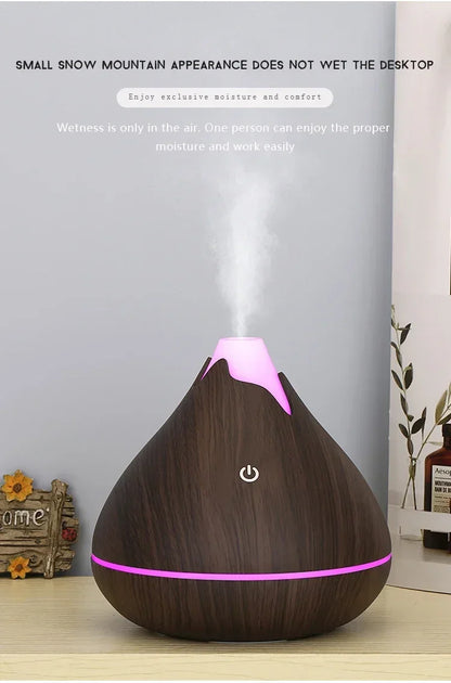 Wood Grain Essential Oil Diffuser - 350ML Ultrasonic Humidifier with Remote Control and 7 Color LED Light - ZOOMNSTORE
