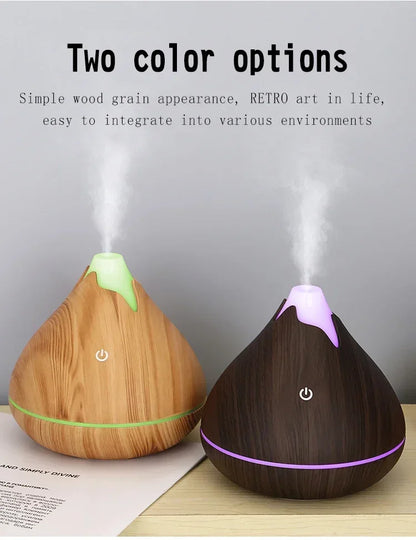 Wood Grain Essential Oil Diffuser - 350ML Ultrasonic Humidifier with Remote Control and 7 Color LED Light - ZOOMNSTORE