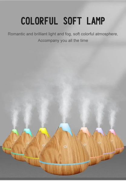 Wood Grain Essential Oil Diffuser - 350ML Ultrasonic Humidifier with Remote Control and 7 Color LED Light - ZOOMNSTORE
