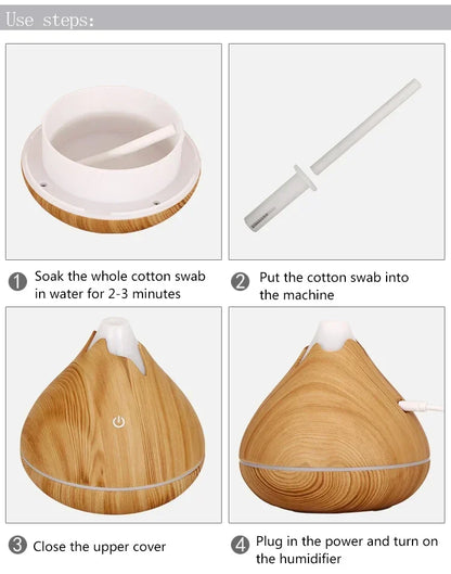 Wood Grain Essential Oil Diffuser - 350ML Ultrasonic Humidifier with Remote Control and 7 Color LED Light - ZOOMNSTORE