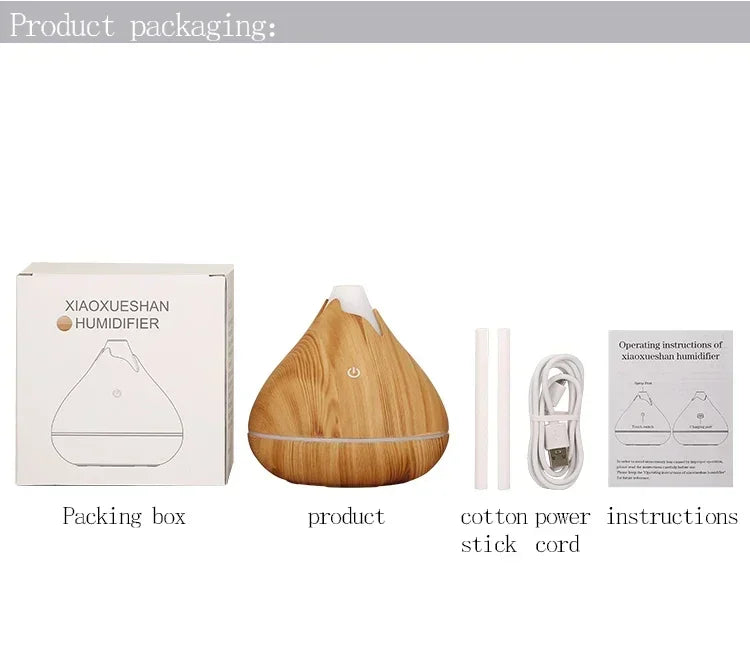 Wood Grain Essential Oil Diffuser - 350ML Ultrasonic Humidifier with Remote Control and 7 Color LED Light - ZOOMNSTORE