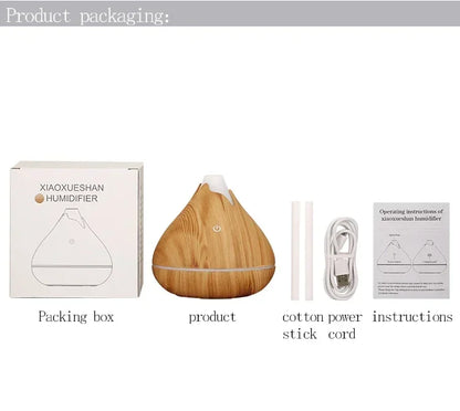 Wood Grain Essential Oil Diffuser - 350ML Ultrasonic Humidifier with Remote Control and 7 Color LED Light - ZOOMNSTORE