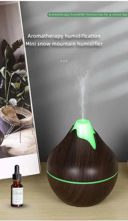 Wood Grain Essential Oil Diffuser - 350ML Ultrasonic Humidifier with Remote Control and 7 Color LED Light - ZOOMNSTORE