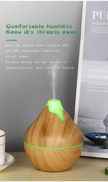 Wood Grain Essential Oil Diffuser - 350ML Ultrasonic Humidifier with Remote Control and 7 Color LED Light - ZOOMNSTORE