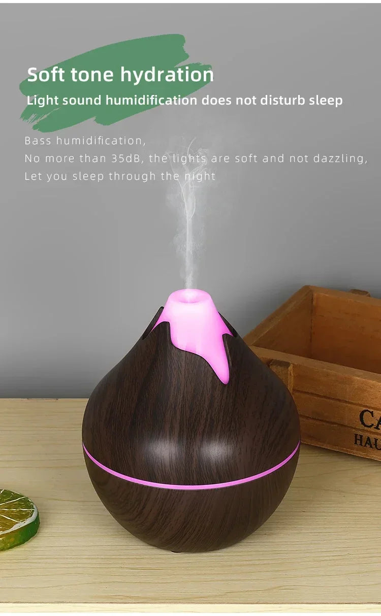 Wood Grain Essential Oil Diffuser - 350ML Ultrasonic Humidifier with Remote Control and 7 Color LED Light - ZOOMNSTORE