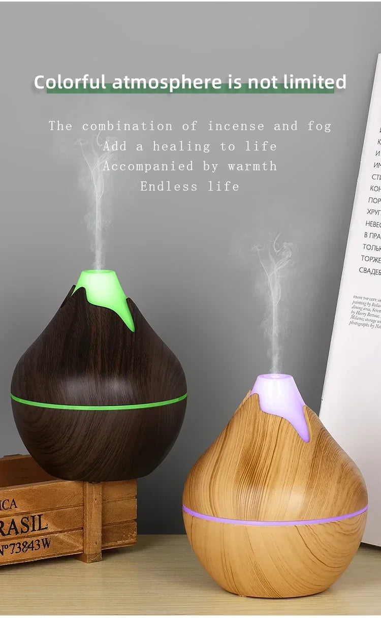 Wood Grain Essential Oil Diffuser - 350ML Ultrasonic Humidifier with Remote Control and 7 Color LED Light - ZOOMNSTORE