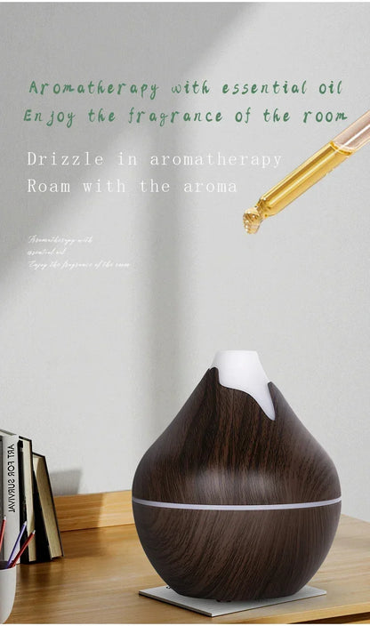 Wood Grain Essential Oil Diffuser - 350ML Ultrasonic Humidifier with Remote Control and 7 Color LED Light - ZOOMNSTORE