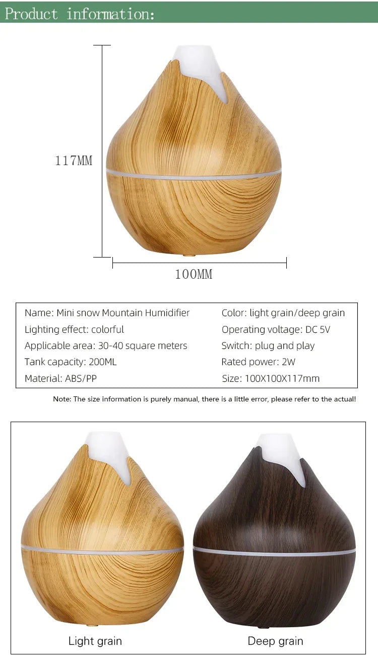 Wood Grain Essential Oil Diffuser - 350ML Ultrasonic Humidifier with Remote Control and 7 Color LED Light - ZOOMNSTORE