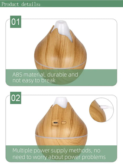 Wood Grain Essential Oil Diffuser - 350ML Ultrasonic Humidifier with Remote Control and 7 Color LED Light - ZOOMNSTORE