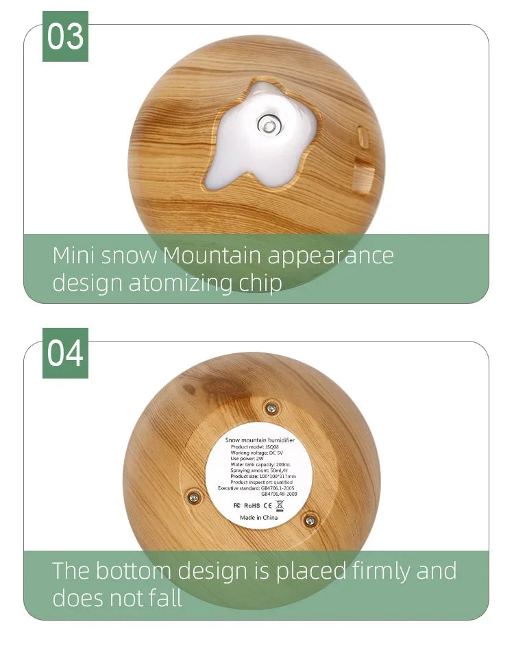 Wood Grain Essential Oil Diffuser - 350ML Ultrasonic Humidifier with Remote Control and 7 Color LED Light - ZOOMNSTORE