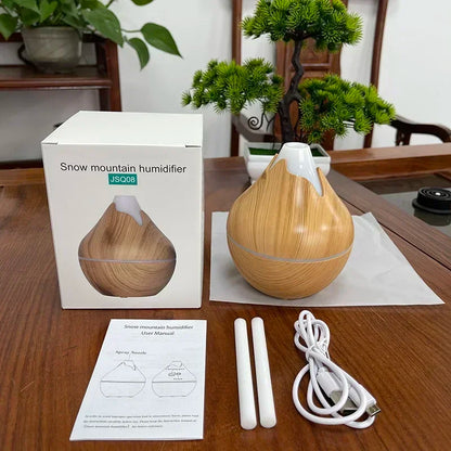 Wood Grain Essential Oil Diffuser - 350ML Ultrasonic Humidifier with Remote Control and 7 Color LED Light - ZOOMNSTORE