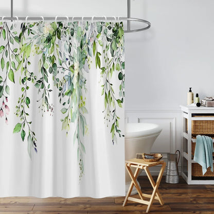 Eucalyptus Shower Curtain - Small Fresh Leaves Easy-Clean Hook Included - ZOOMNSTORE