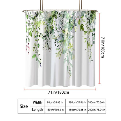 Eucalyptus Shower Curtain - Small Fresh Leaves Easy-Clean Hook Included - ZOOMNSTORE
