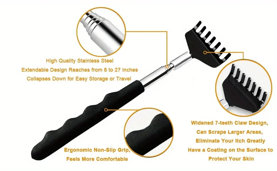 Extendable Back Scratcher – Telescopic Stainless Steel Scratch Claw Tool with Comfortable Grip - ZOOMNSTORE