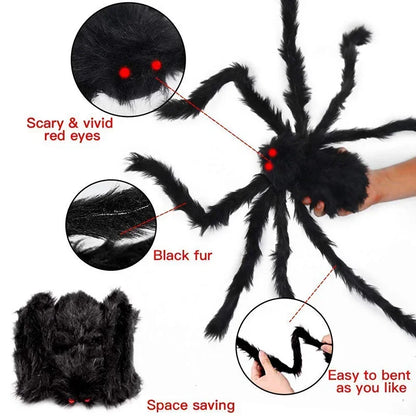 Extra Large Plush Black Spider - Halloween Haunted House Decoration Outdoor Party Prop - ZOOMNSTORE