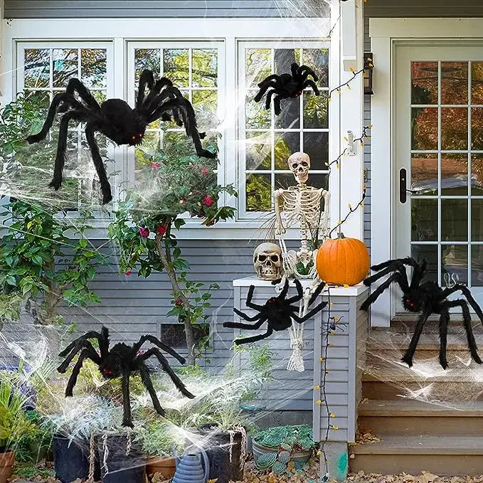Extra Large Plush Black Spider - Halloween Haunted House Decoration Outdoor Party Prop - ZOOMNSTORE