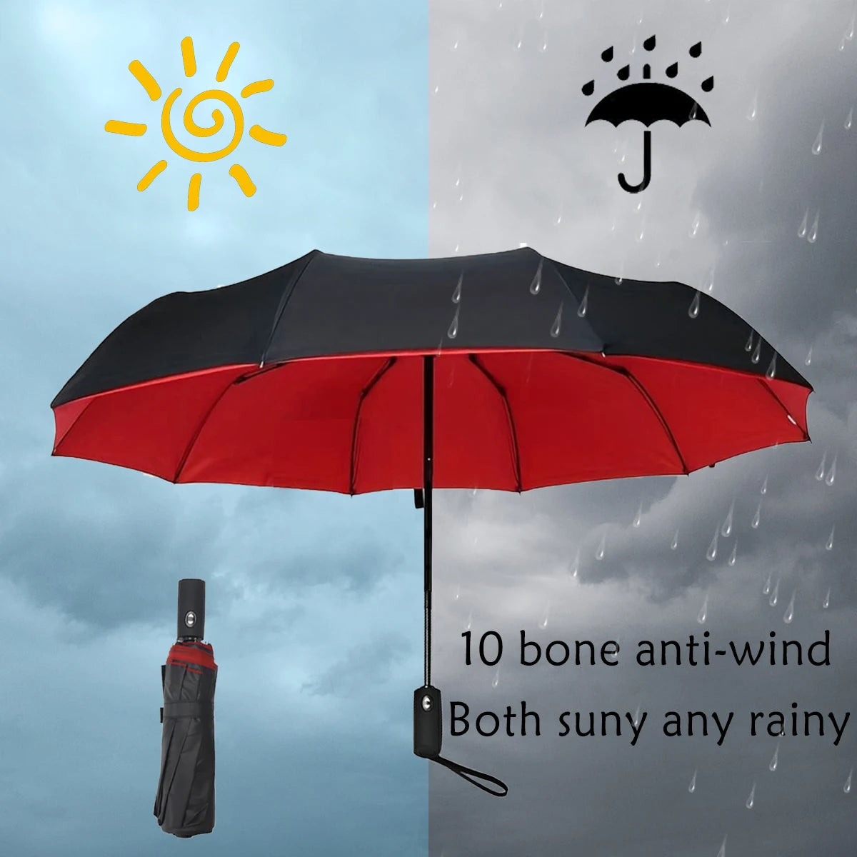 Umbrella Extra Large Ten Bone Large Double Umbrella Triple Large Folding Sunshade Umbrella Men's and Women's Business Umbrella T - ZOOMNSTORE