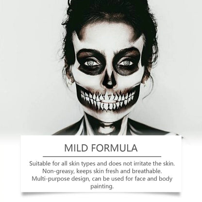 Black White Face Body Paint Kit Cover Foundation Clown Colorful Long Lasting Waterproof Halloween Festive Makeup Accessories Set - ZOOMNSTORE