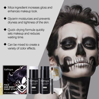 Black White Face Body Paint Kit Cover Foundation Clown Colorful Long Lasting Waterproof Halloween Festive Makeup Accessories Set - ZOOMNSTORE