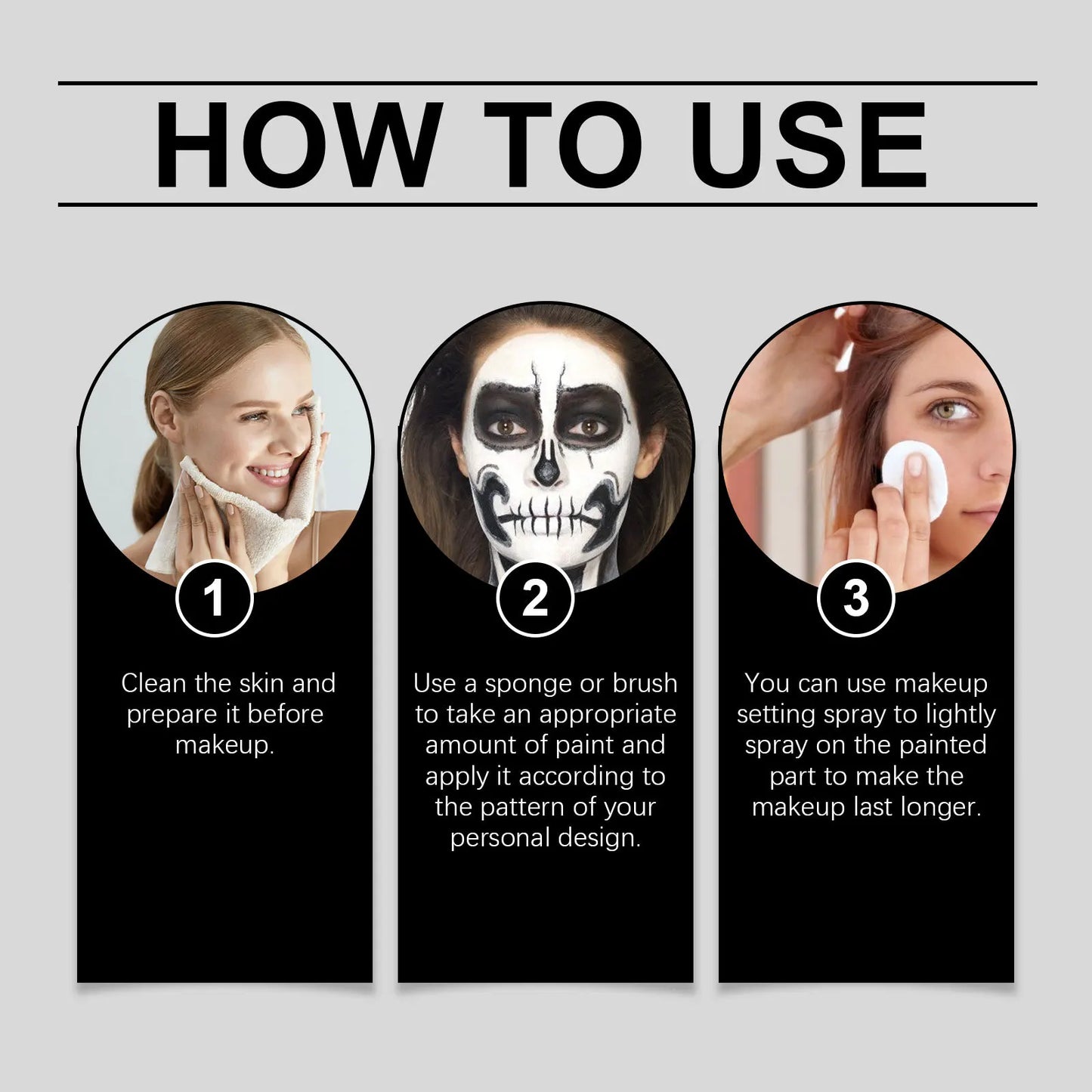 Black White Face Body Paint Kit Cover Foundation Clown Colorful Long Lasting Waterproof Halloween Festive Makeup Accessories Set - ZOOMNSTORE