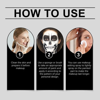 Black White Face Body Paint Kit Cover Foundation Clown Colorful Long Lasting Waterproof Halloween Festive Makeup Accessories Set - ZOOMNSTORE