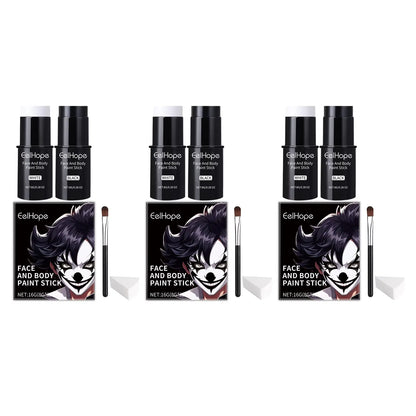 Black White Face Body Paint Kit Cover Foundation Clown Colorful Long Lasting Waterproof Halloween Festive Makeup Accessories Set - ZOOMNSTORE