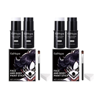 Black White Face Body Paint Kit Cover Foundation Clown Colorful Long Lasting Waterproof Halloween Festive Makeup Accessories Set - ZOOMNSTORE